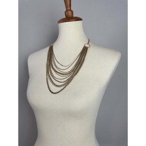 Vintage Gold Tone Graduated 11 Strand Chain Waterfall Necklace Adjustable